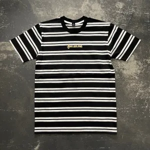 561 T-shirt Striped Fish Script Black/White/Gold