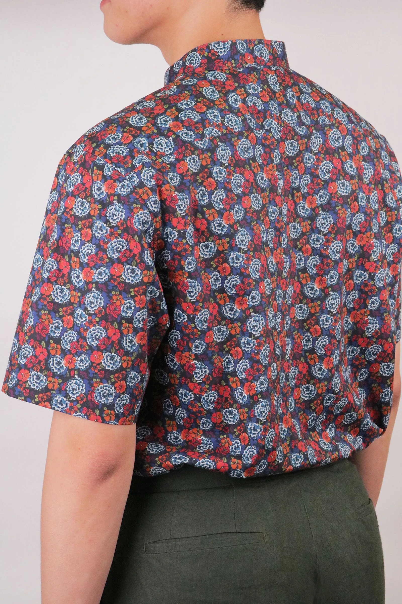 Alnwick Floral Men's Print Short Sleeve Shirt With Mandarin Collar
