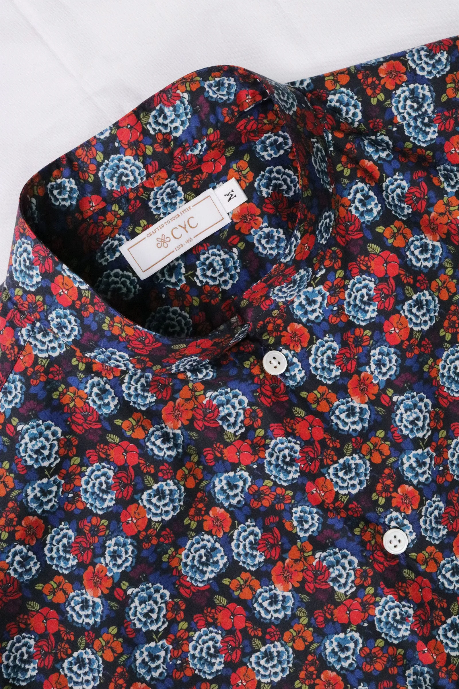 Alnwick Floral Men's Print Short Sleeve Shirt With Mandarin Collar