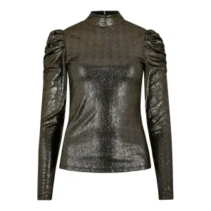 Apricot - Puffy Sleeve Metallic Shirt - Gold