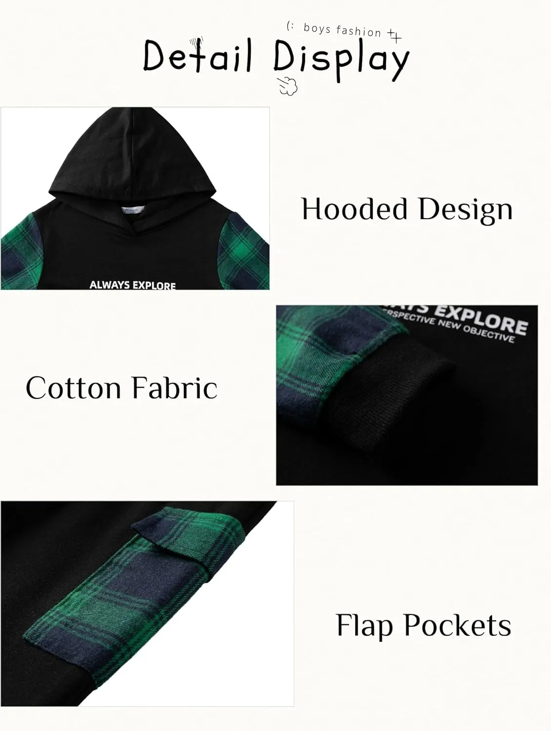 Arshiner Boys Plaid & Letter Graphic Hoodie Sweatshirt and Sweatpants