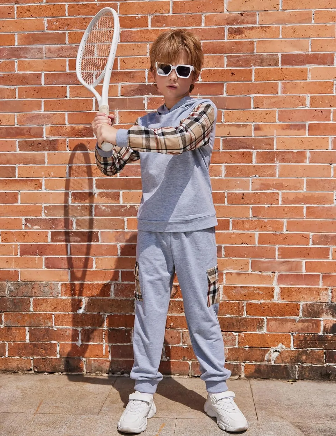 Arshiner Boys Plaid & Letter Graphic Hoodie Sweatshirt and Sweatpants