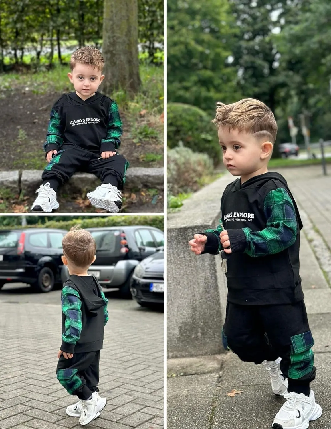 Arshiner Boys Plaid & Letter Graphic Hoodie Sweatshirt and Sweatpants