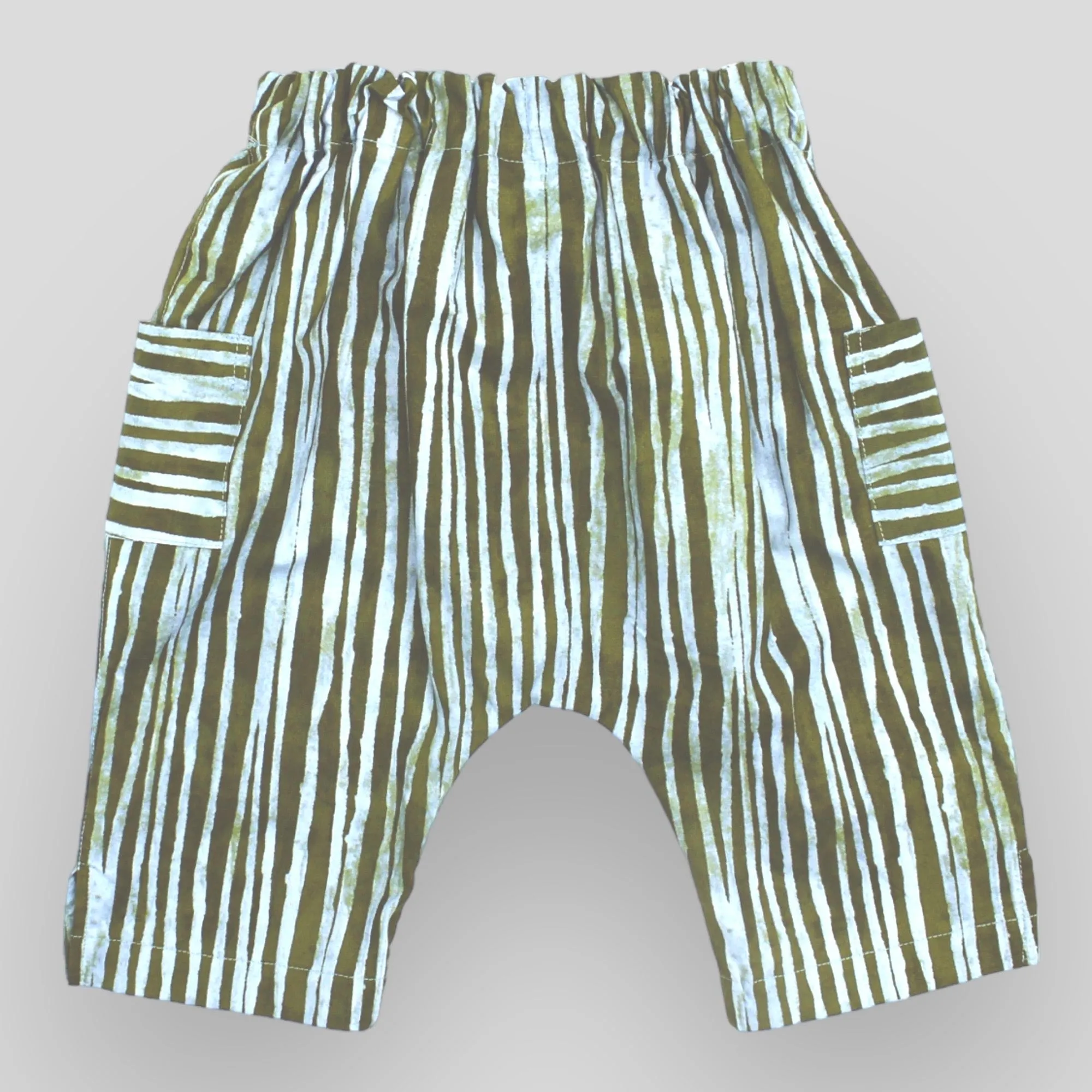 Babies' and Kids' Cargo Style Cotton Harem Trousers in Brown and Grey Water Edge Line