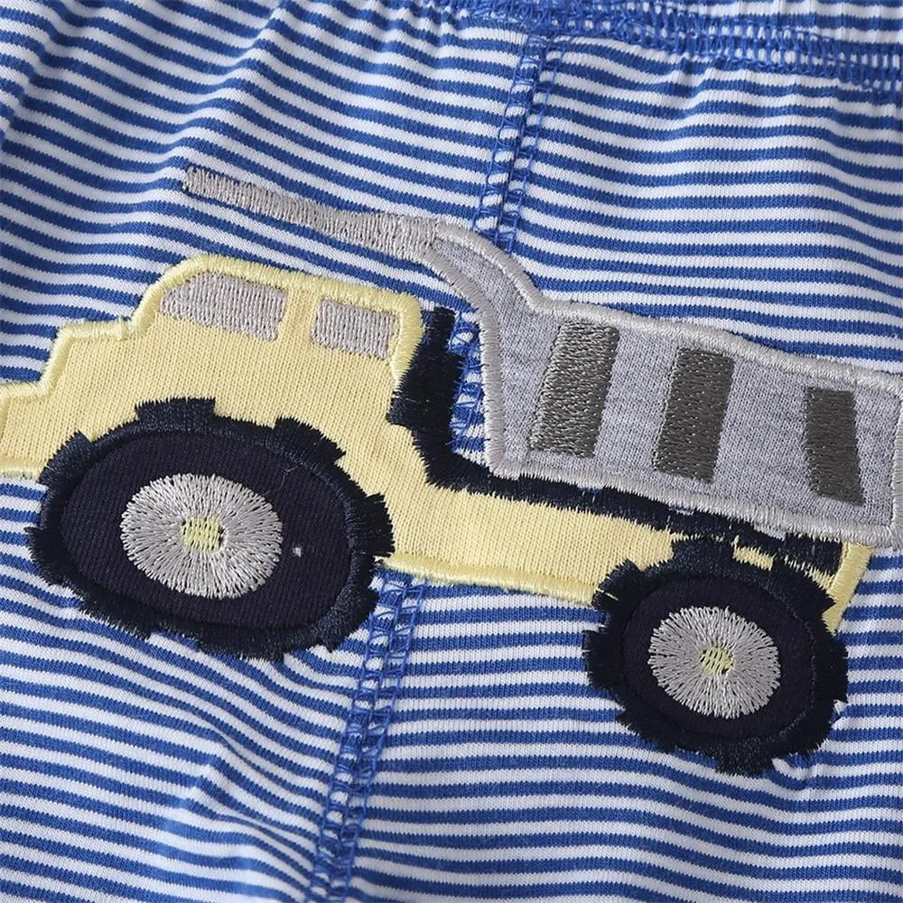 Baby Truck Cartoon Print Striped Pants