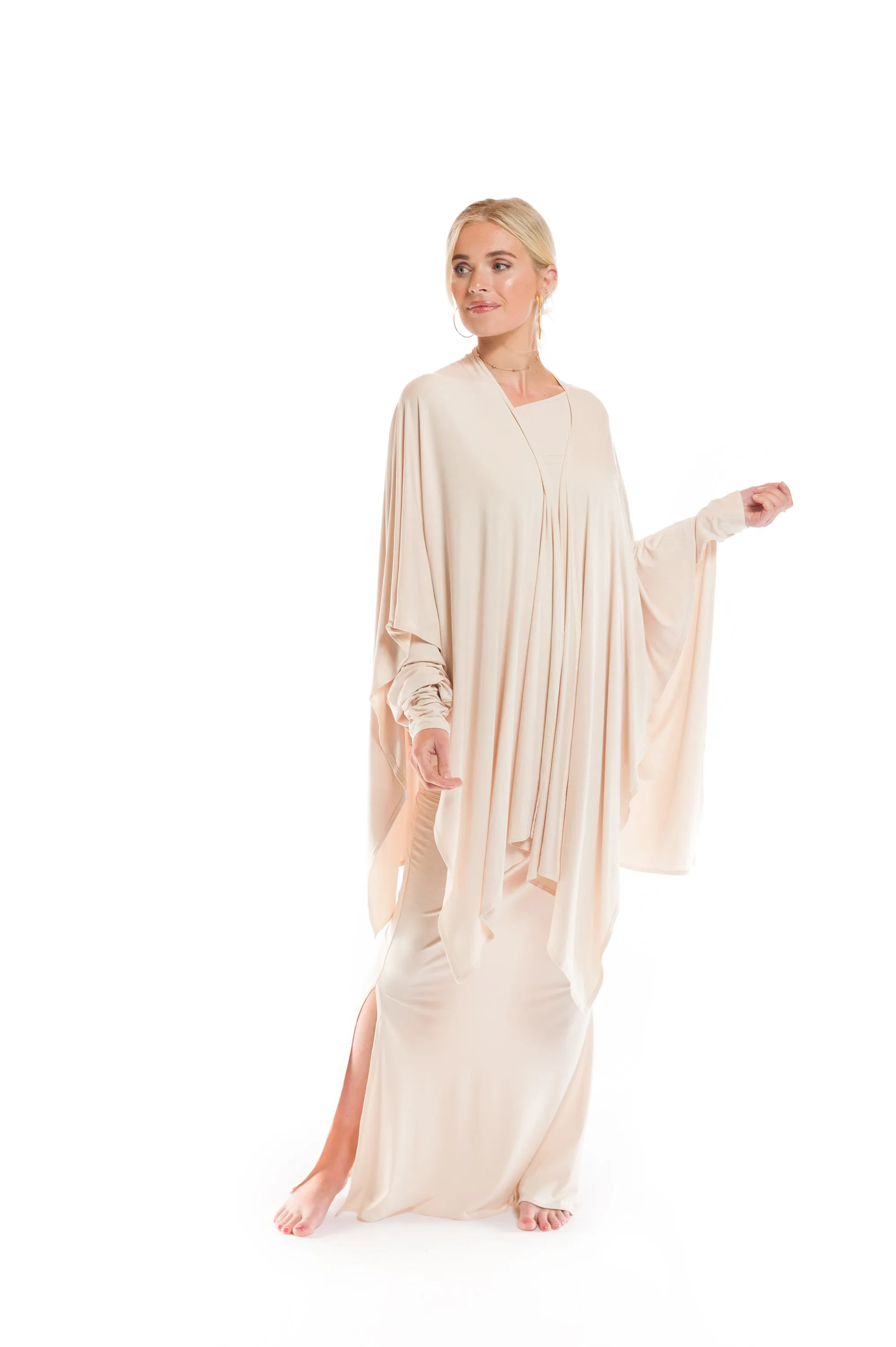 BAMBOO RAGLAN TOP WITH SCARF ECRU