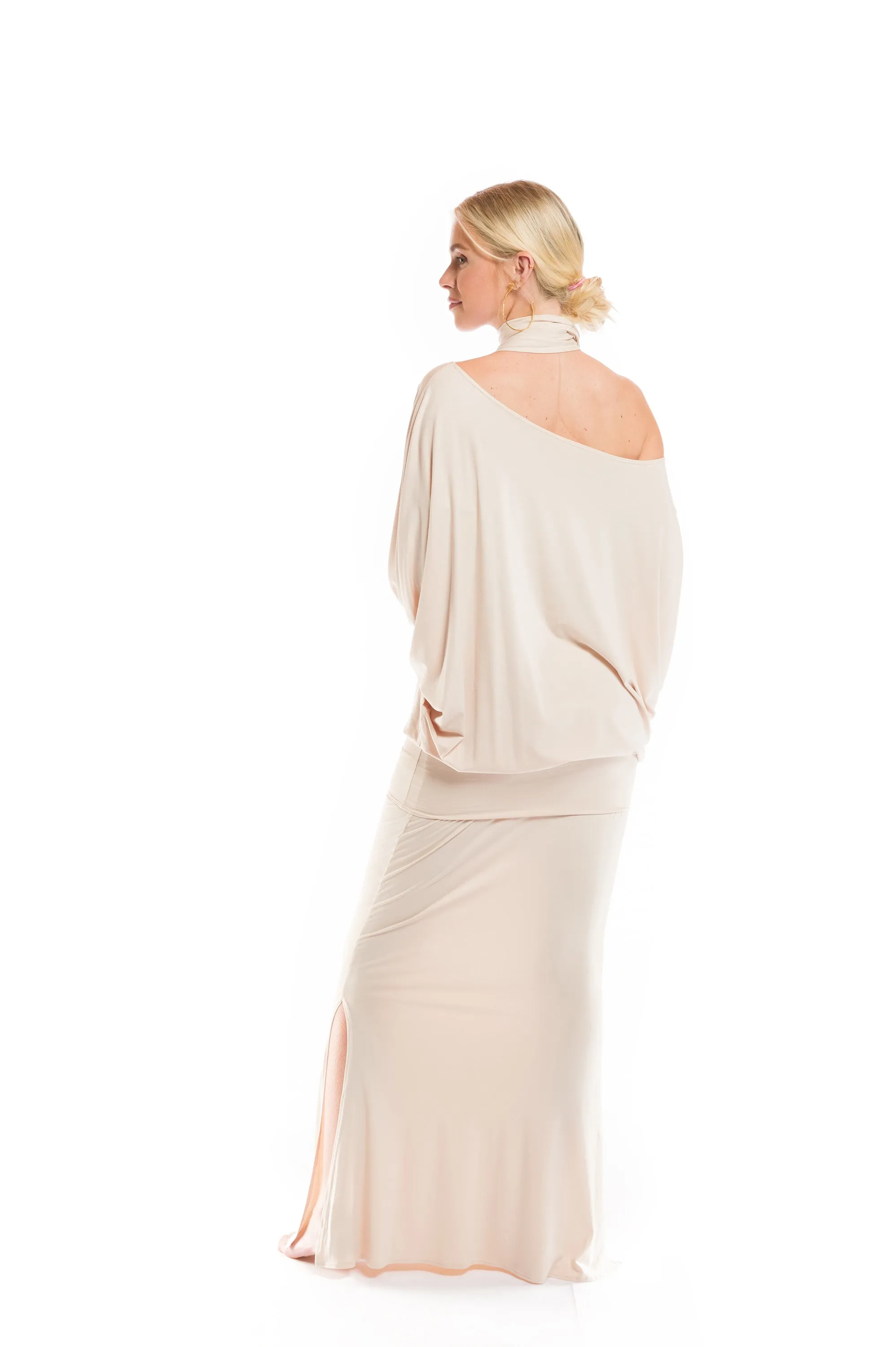 BAMBOO RAGLAN TOP WITH SCARF ECRU