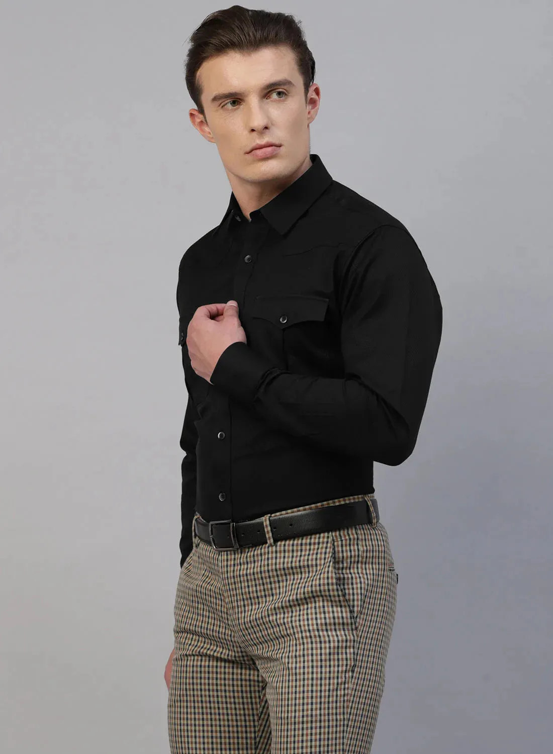 Black 100% Cotton Structured Designer Shirt