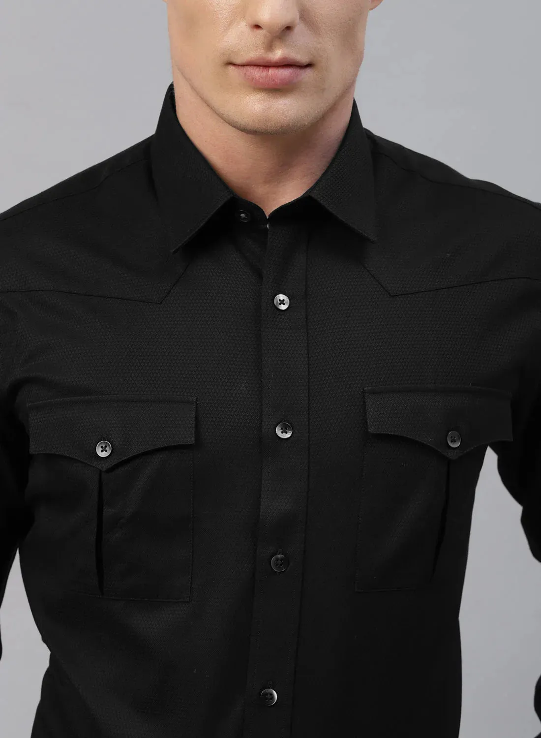 Black 100% Cotton Structured Designer Shirt