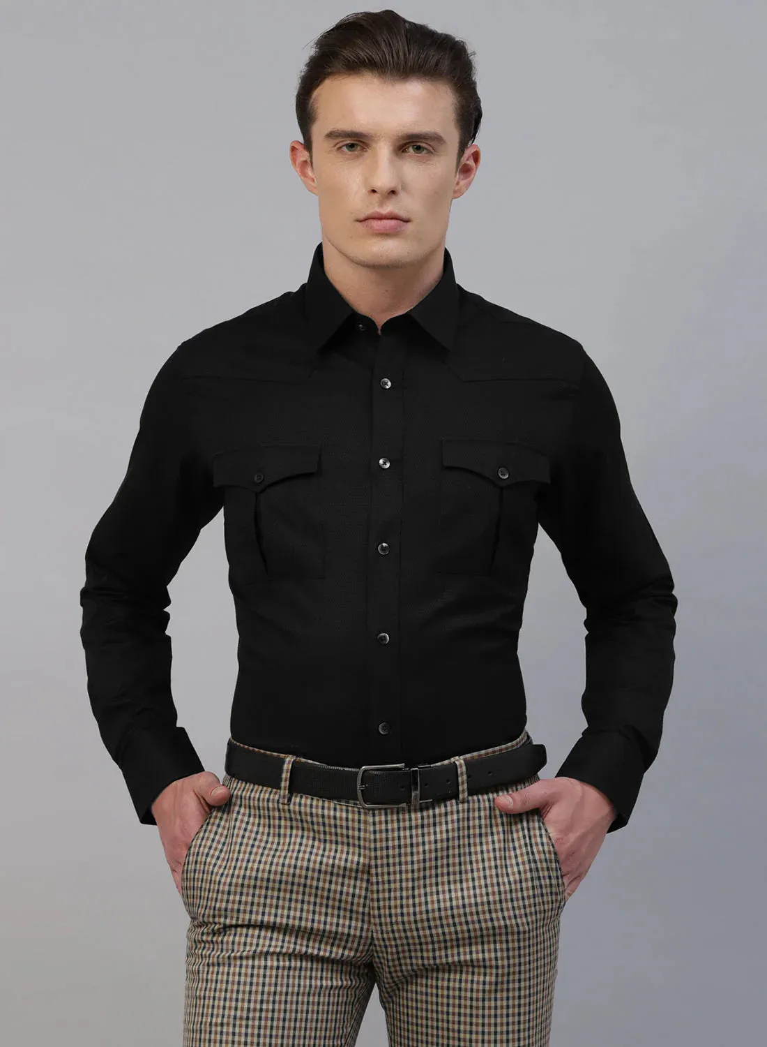 Black 100% Cotton Structured Designer Shirt