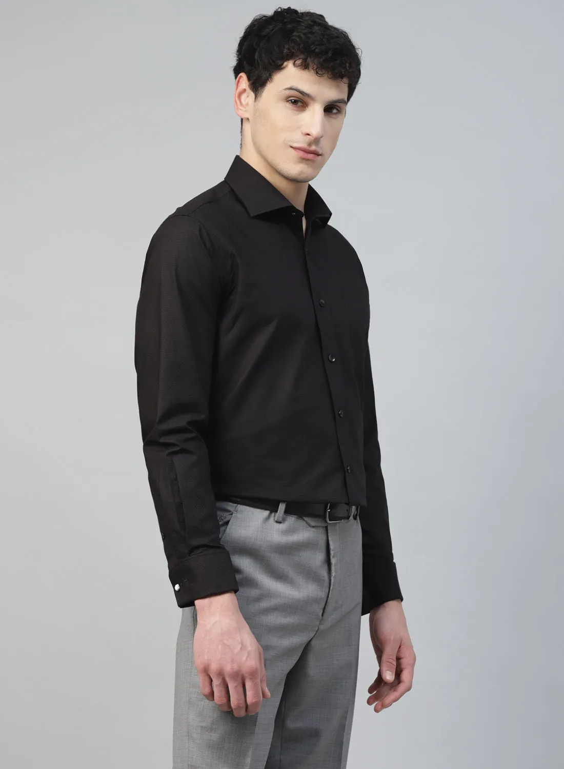 Black Cotton Structured Cufflink Evening Wear Shirt