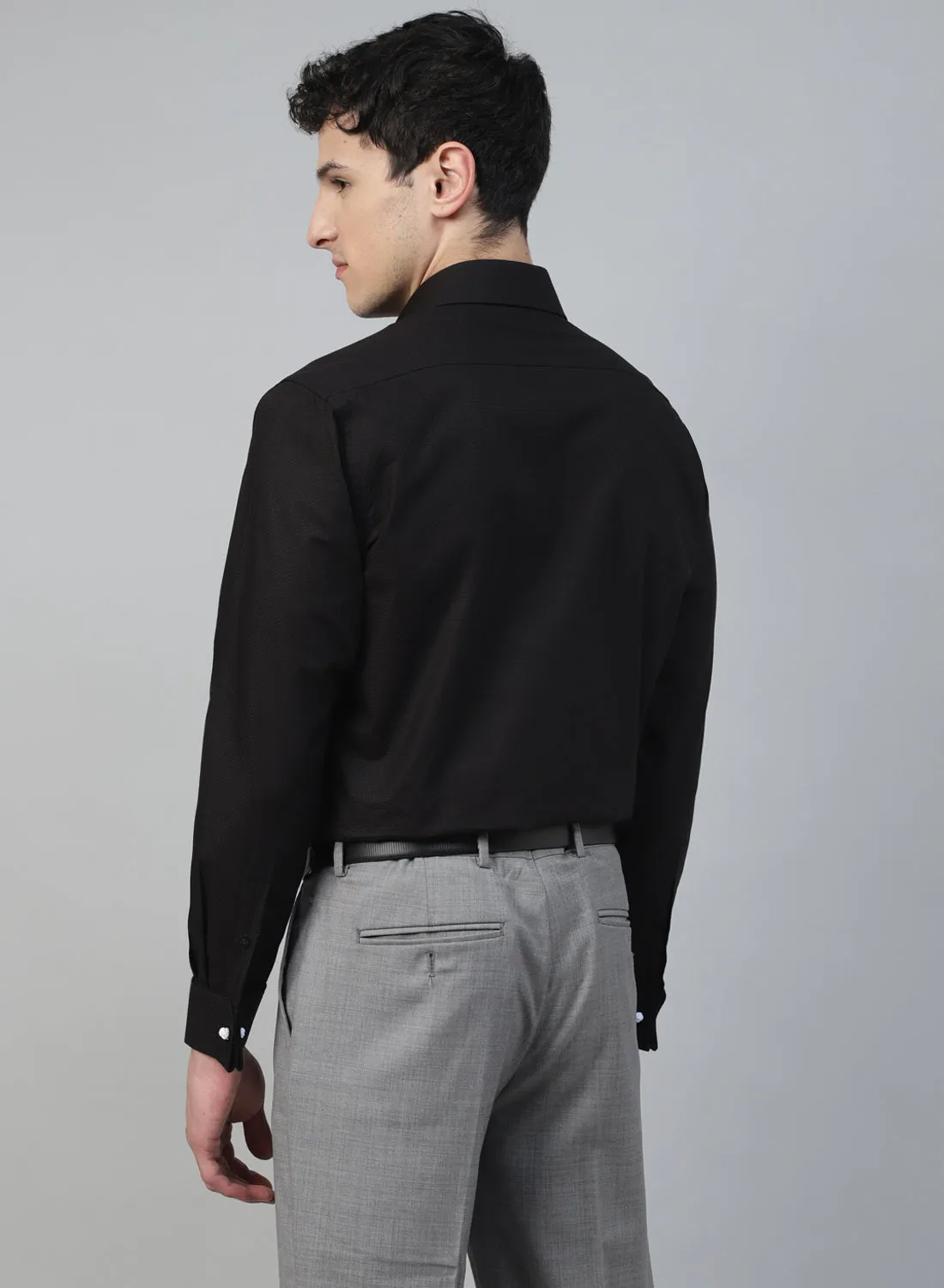 Black Cotton Structured Cufflink Evening Wear Shirt