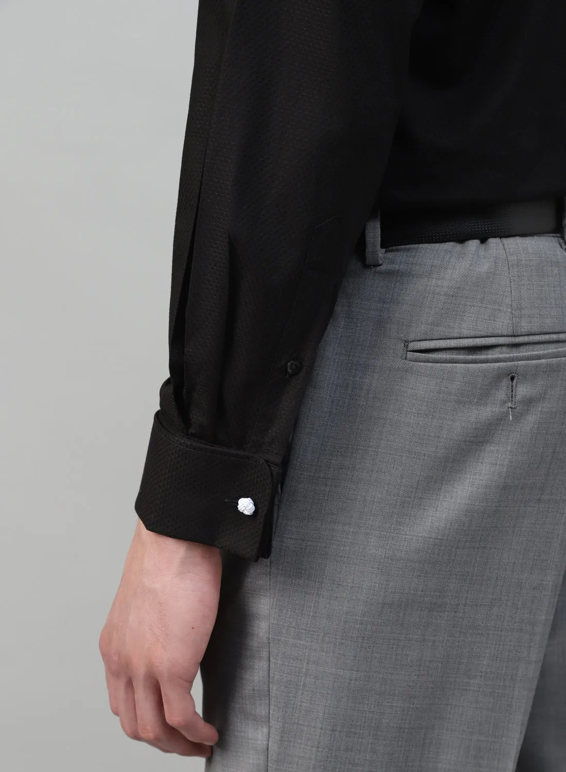 Black Cotton Structured Cufflink Evening Wear Shirt