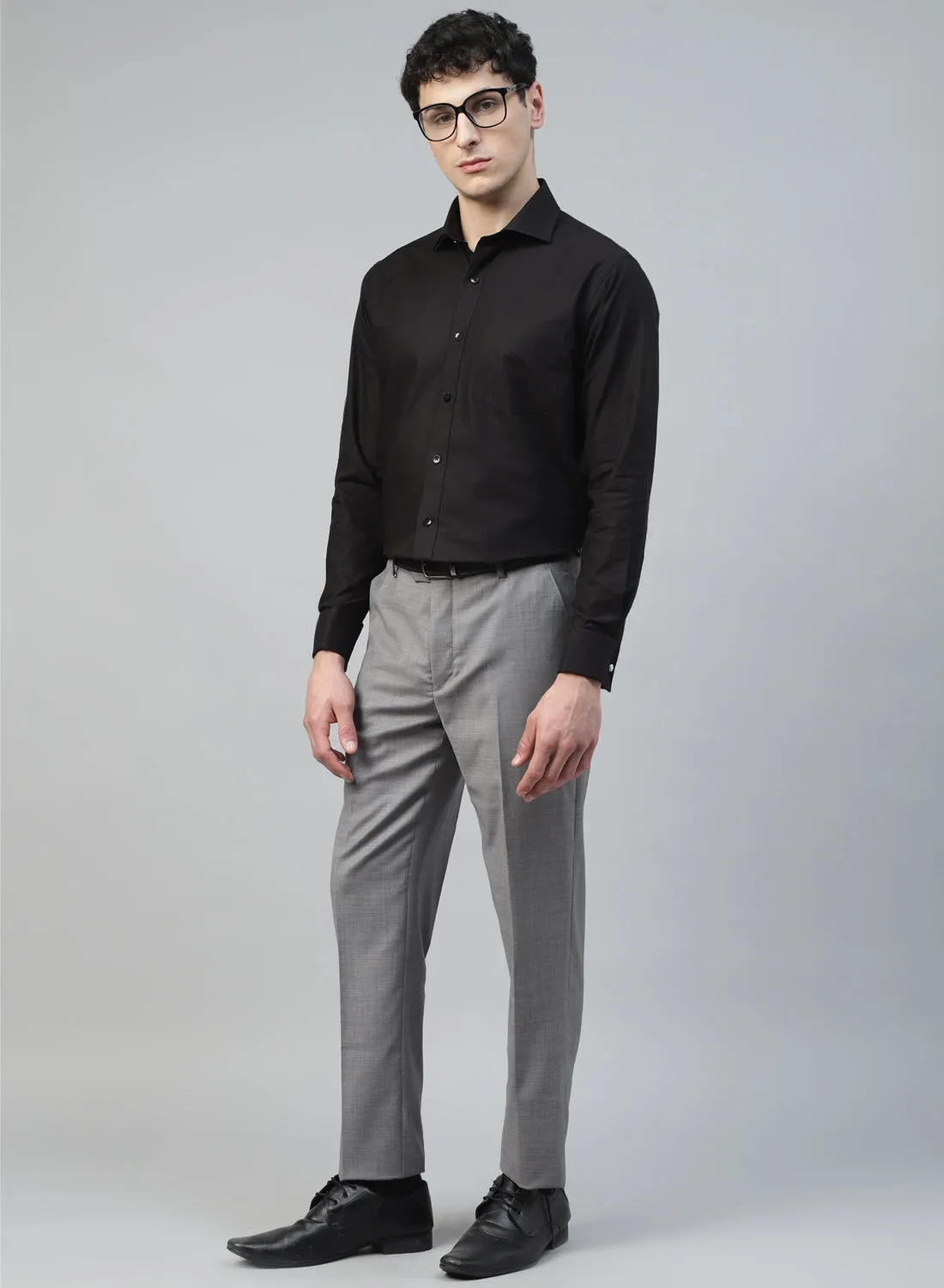 Black Cotton Structured Cufflink Evening Wear Shirt