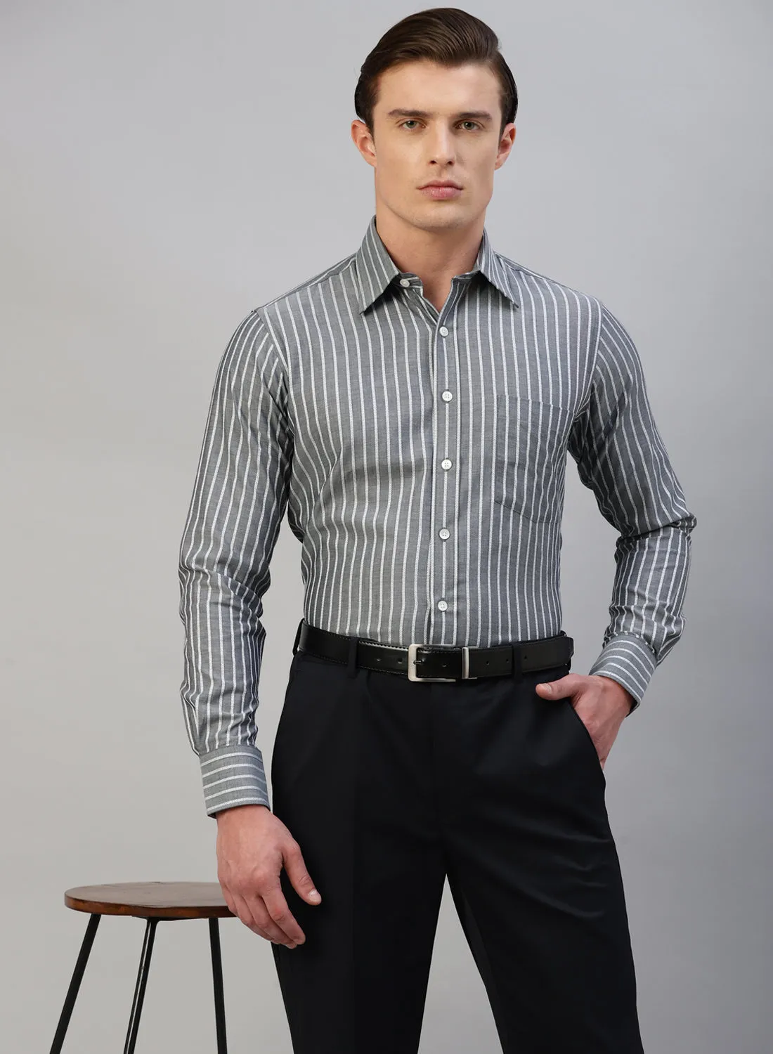 Black Cotton Structured Full Sleeve Shirt