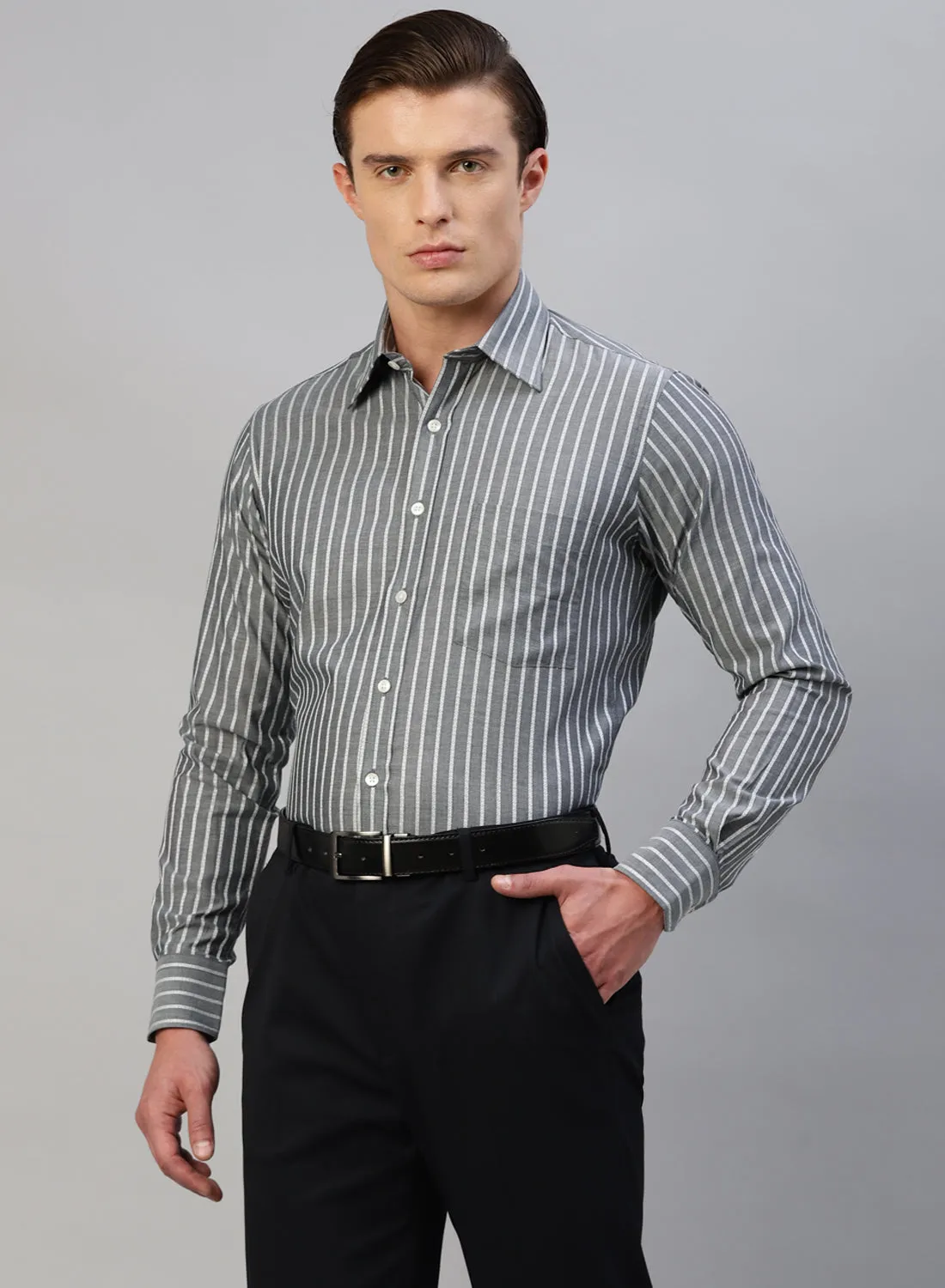 Black Cotton Structured Full Sleeve Shirt