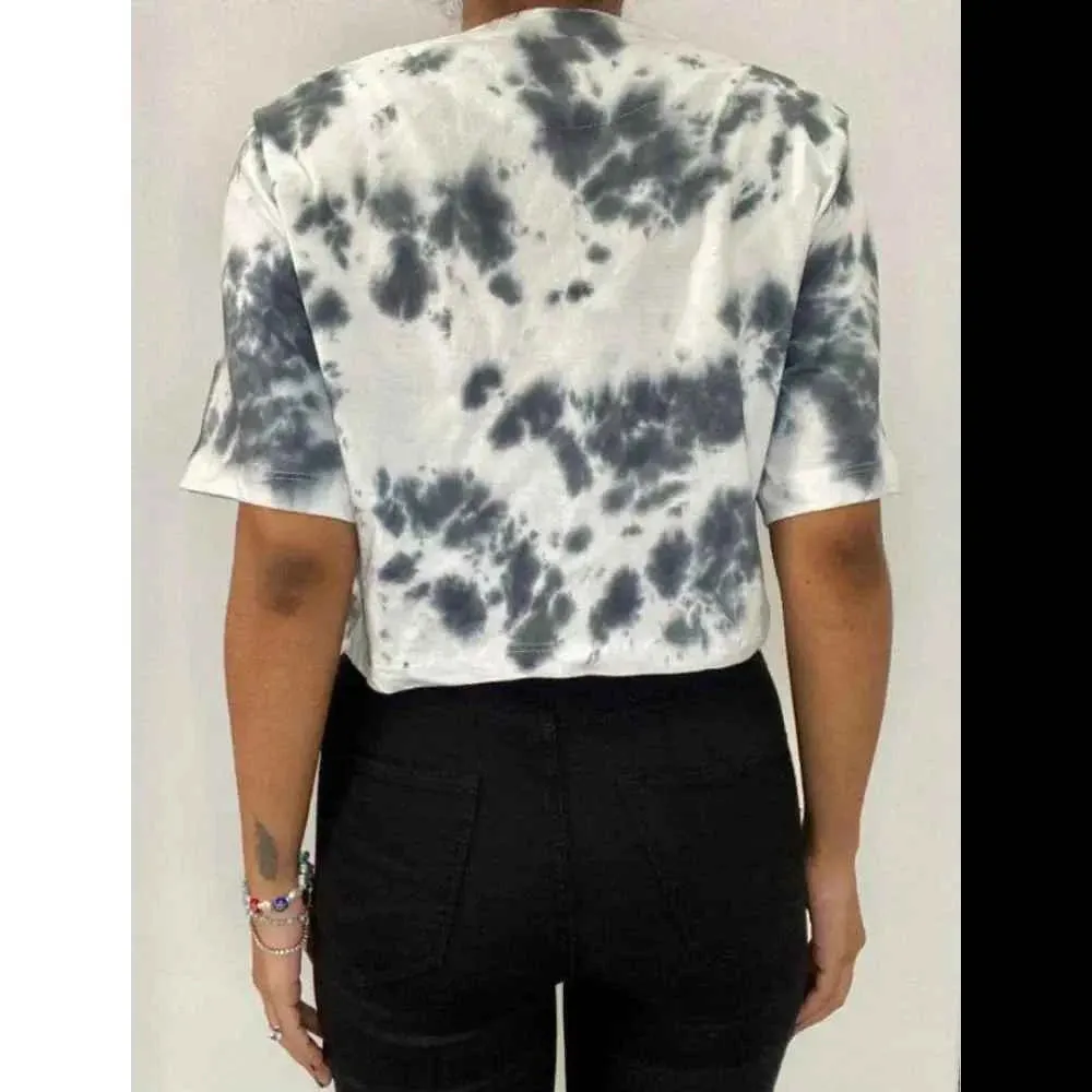 Black Dots Tie Dye Cotton Crop Top