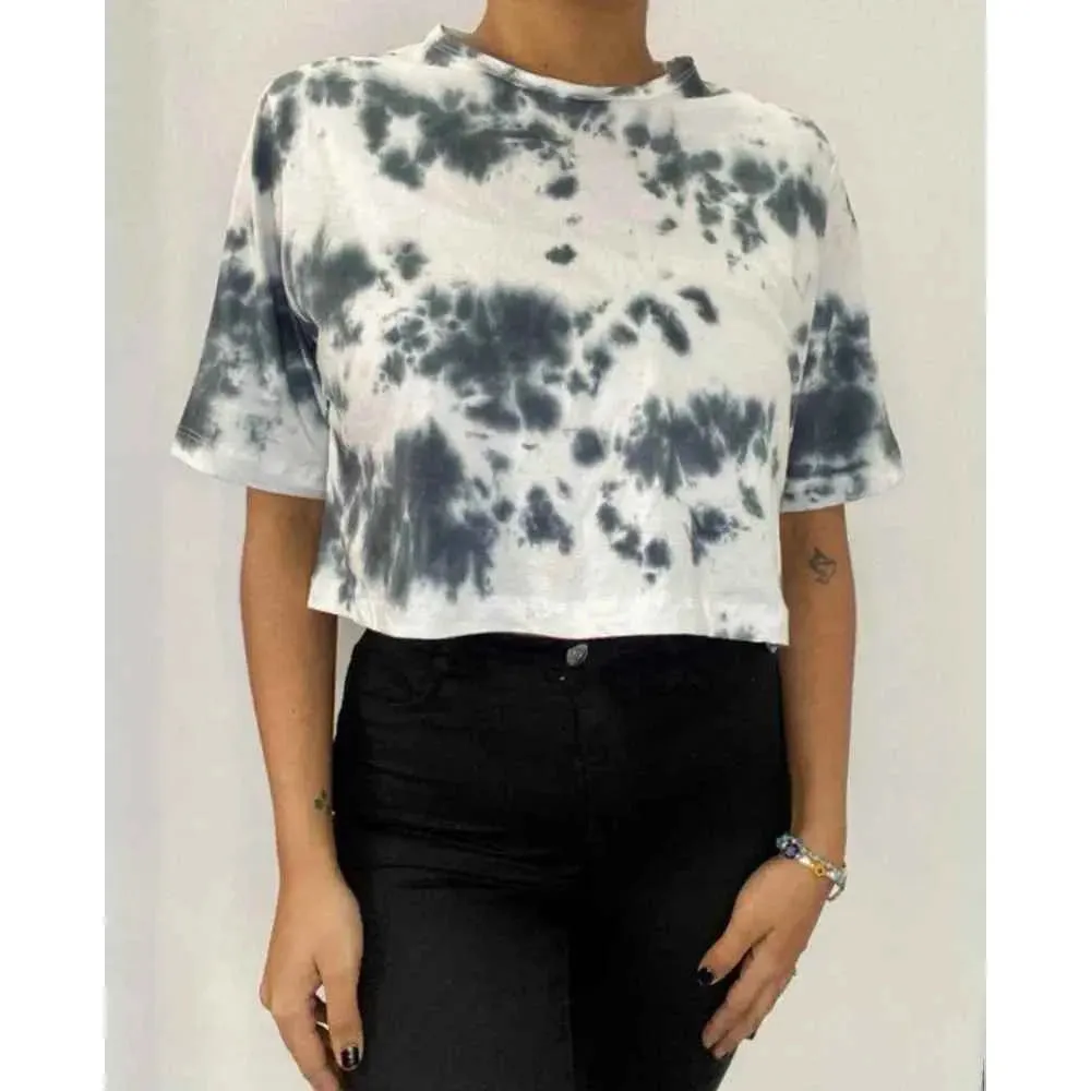 Black Dots Tie Dye Cotton Crop Top