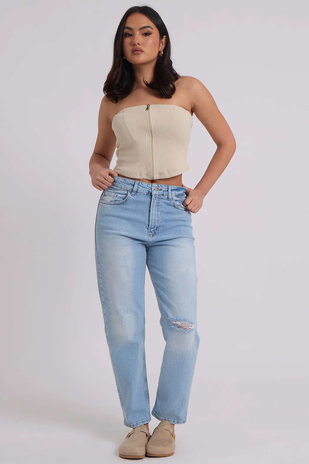 Bleach Ripped Mom Jean