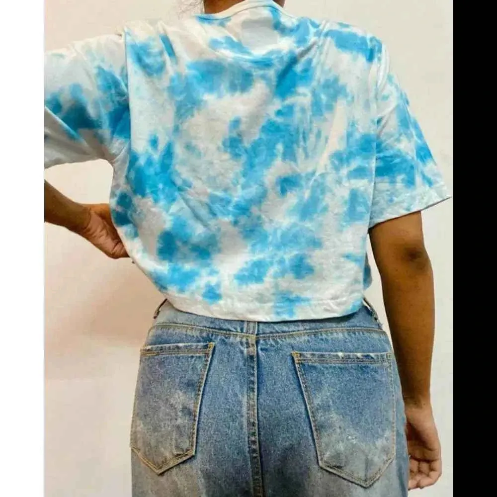 Blue Dots Tie Dye Cotton Crop Top
