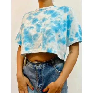 Blue Dots Tie Dye Cotton Crop Top