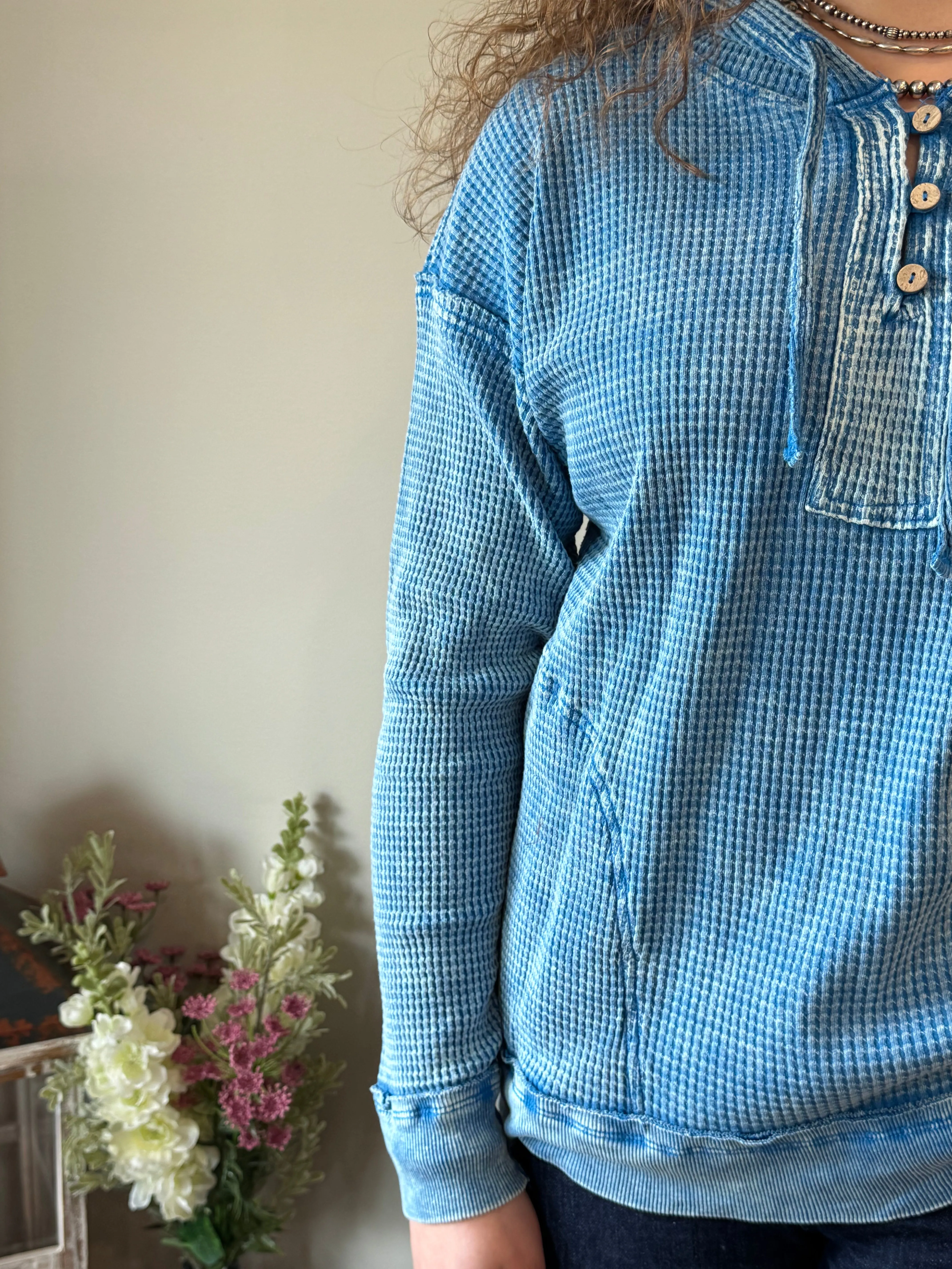 Blue Waffle Knit Pullover