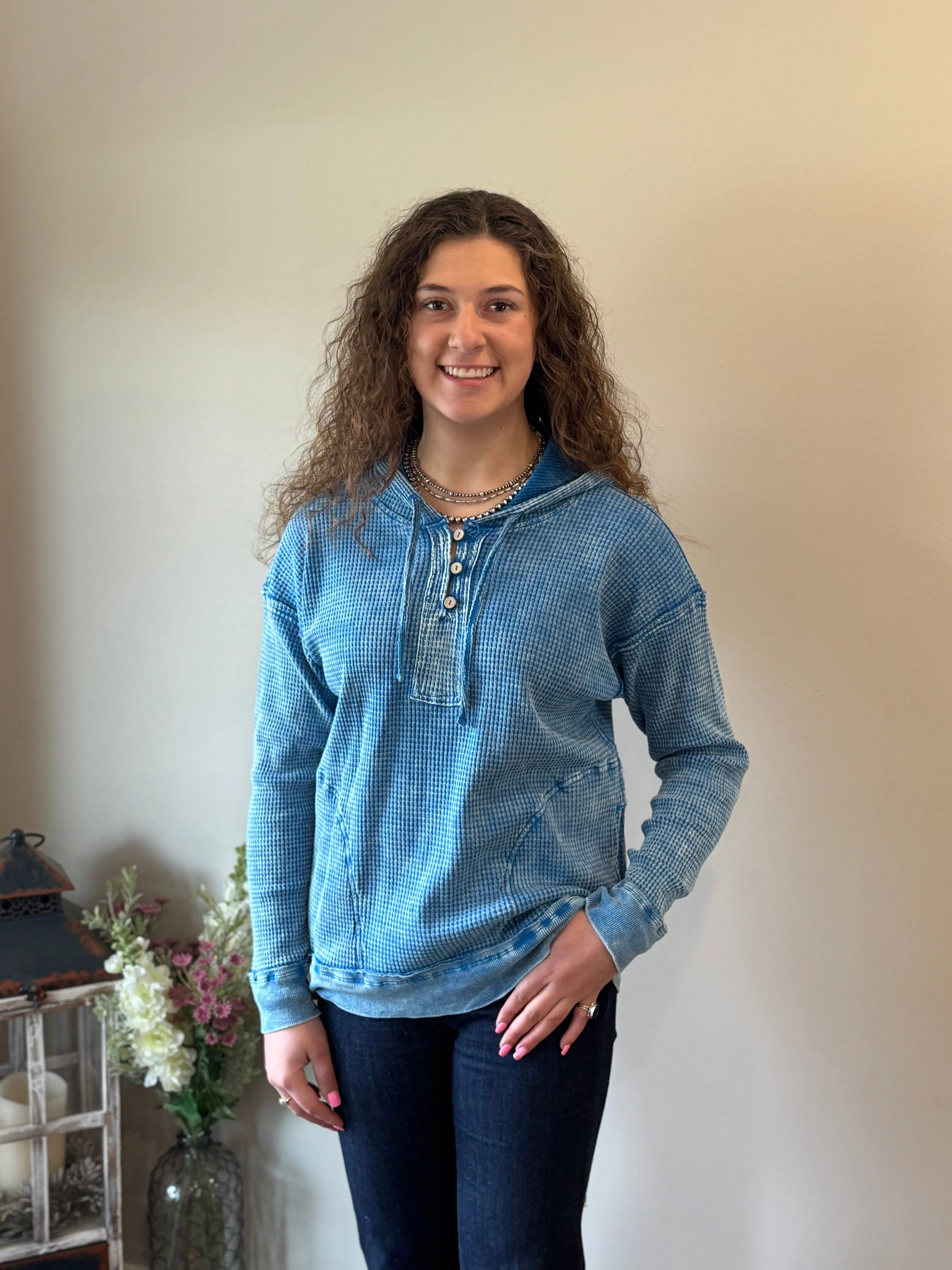 Blue Waffle Knit Pullover