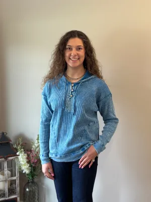 Blue Waffle Knit Pullover