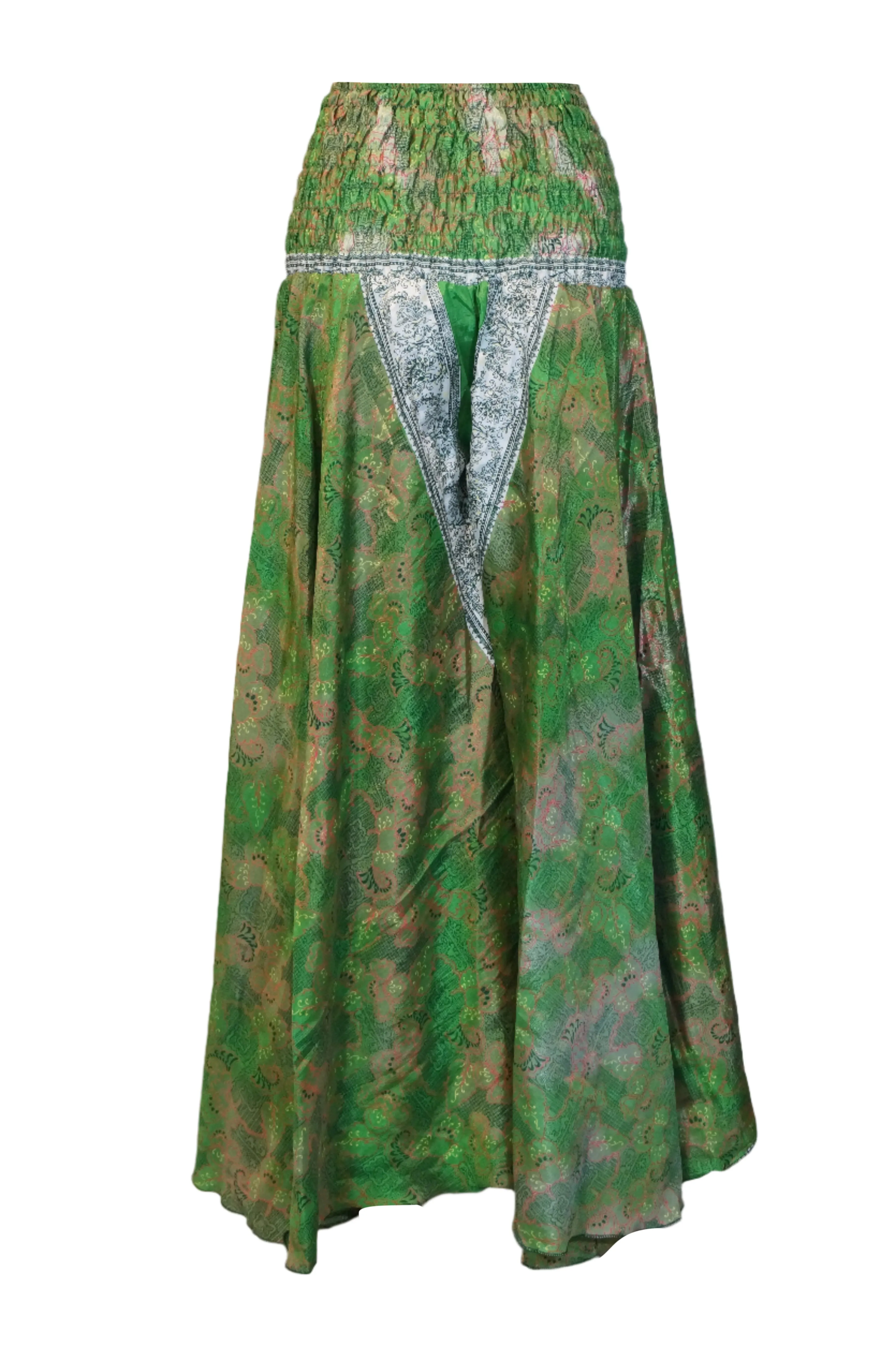 Boho Hippie Forest Green Floral Palazzo – Flowing, Spring-Inspired Wide-Leg Pants SM
