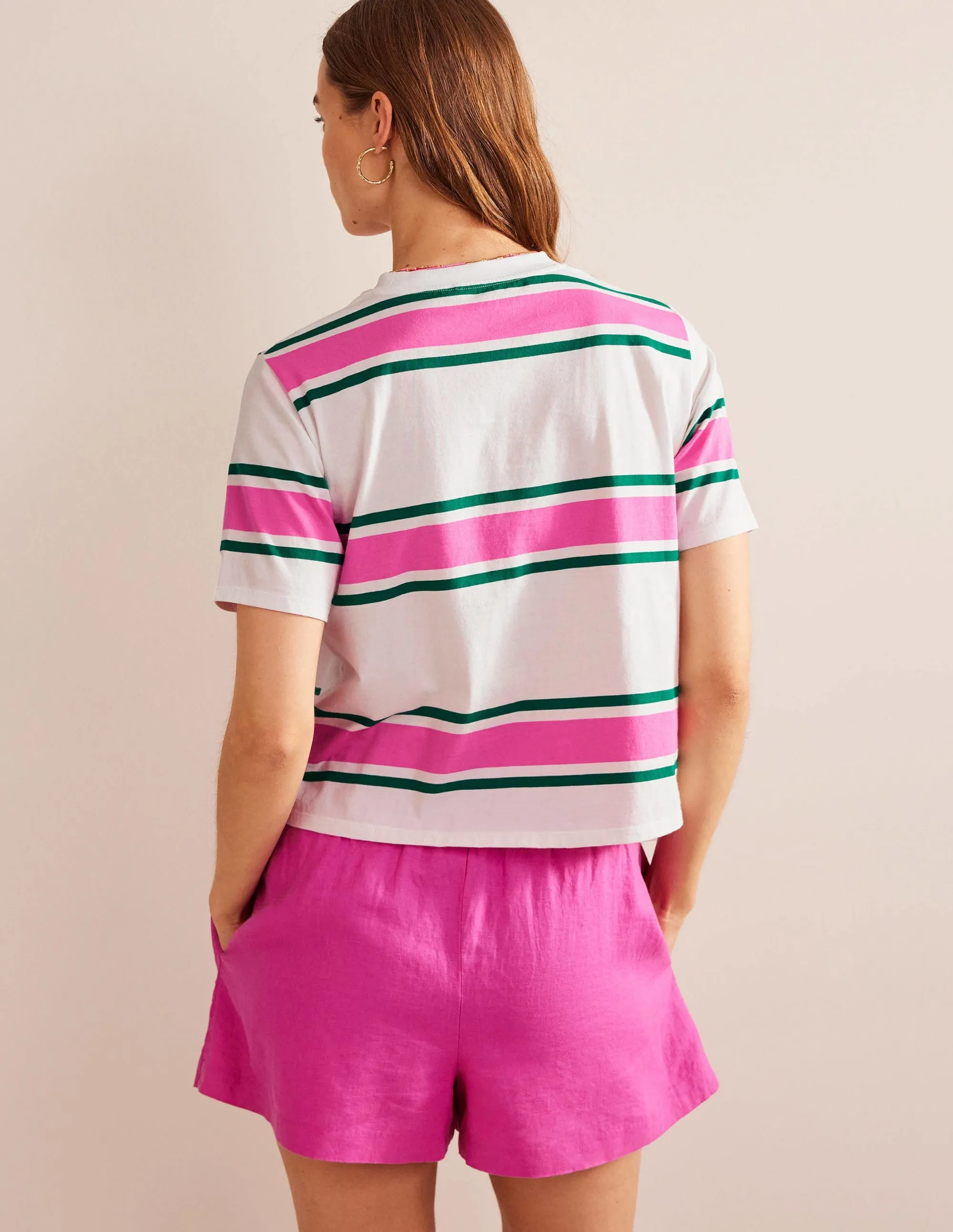 Boxy Stripe T-Shirt-Festival Pink/Bright Emerald