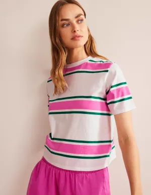 Boxy Stripe T-Shirt-Festival Pink/Bright Emerald