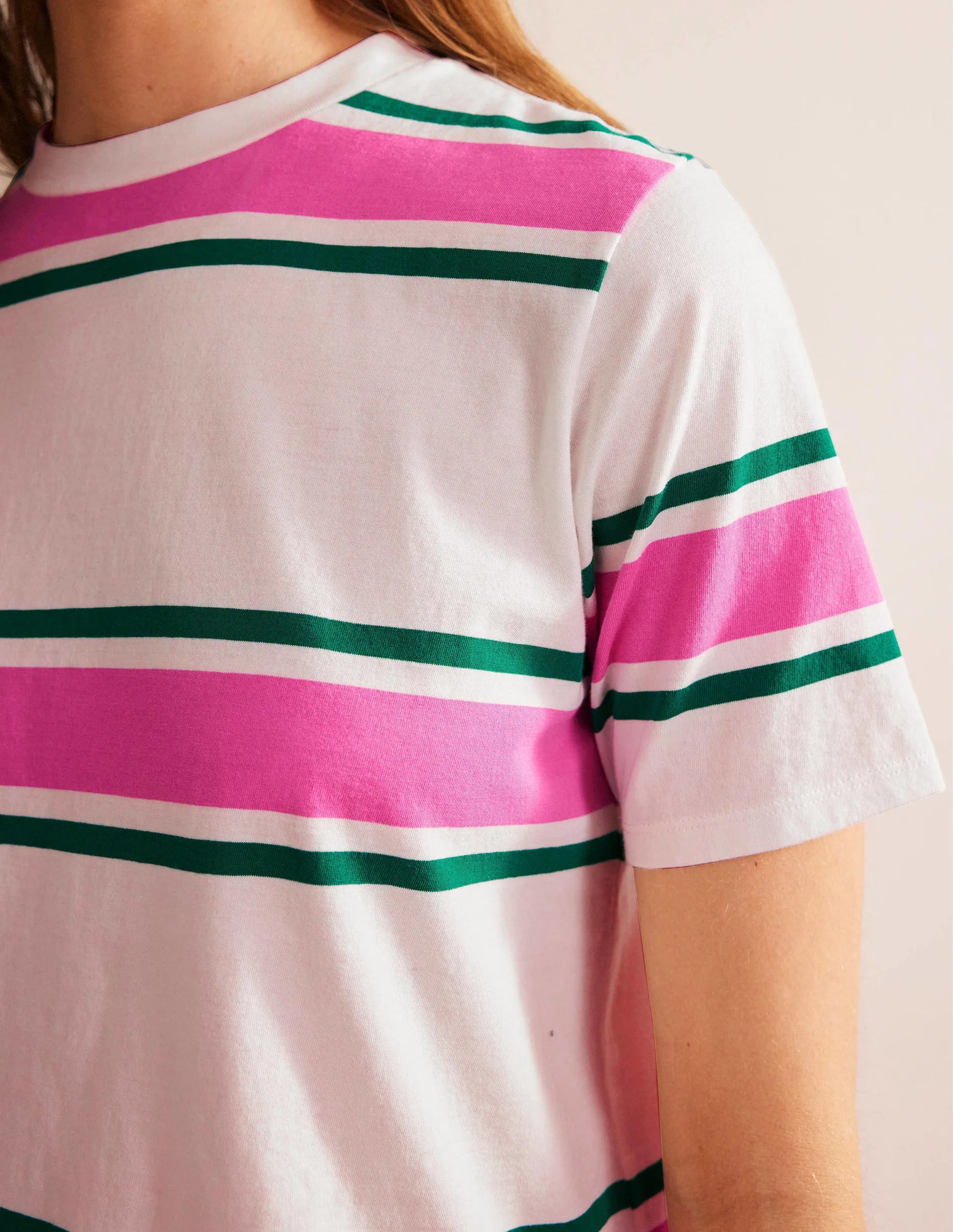 Boxy Stripe T-Shirt-Festival Pink/Bright Emerald