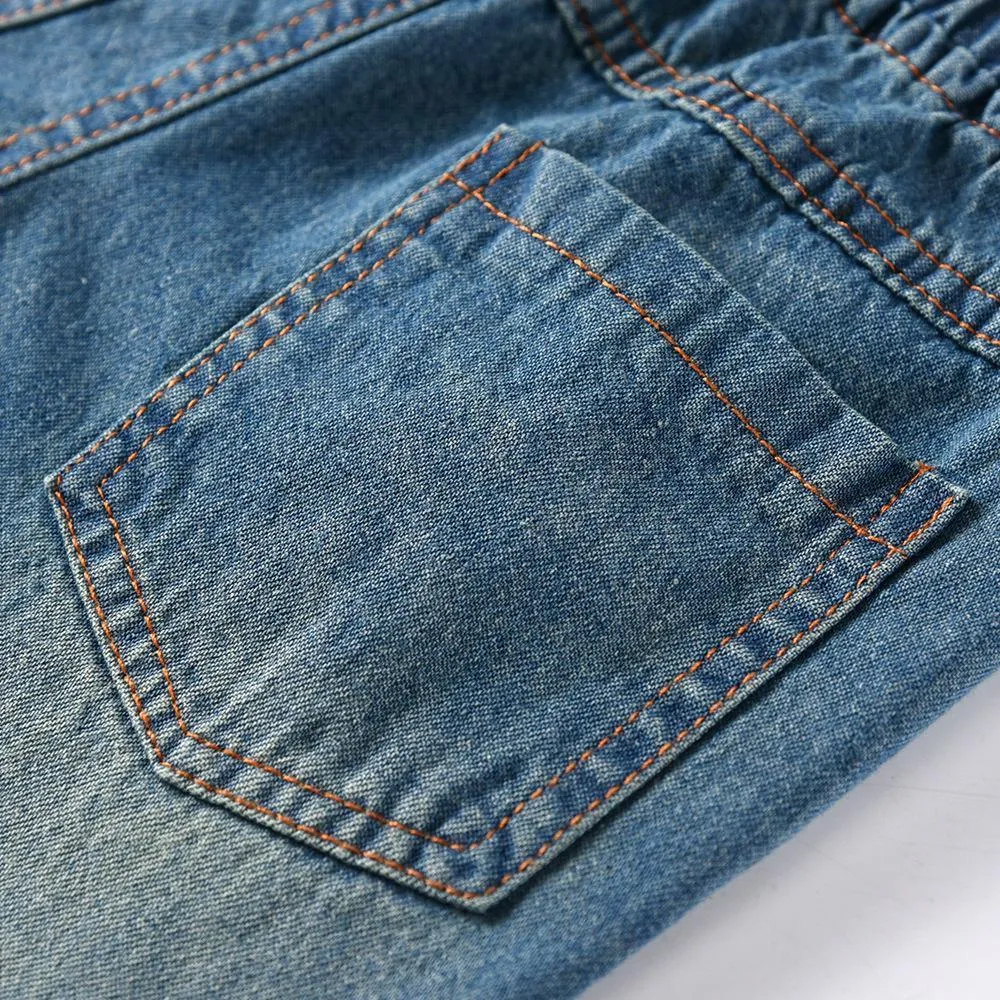 Boys Solid Elastic Waist Ripped Denim Pants Wholesale