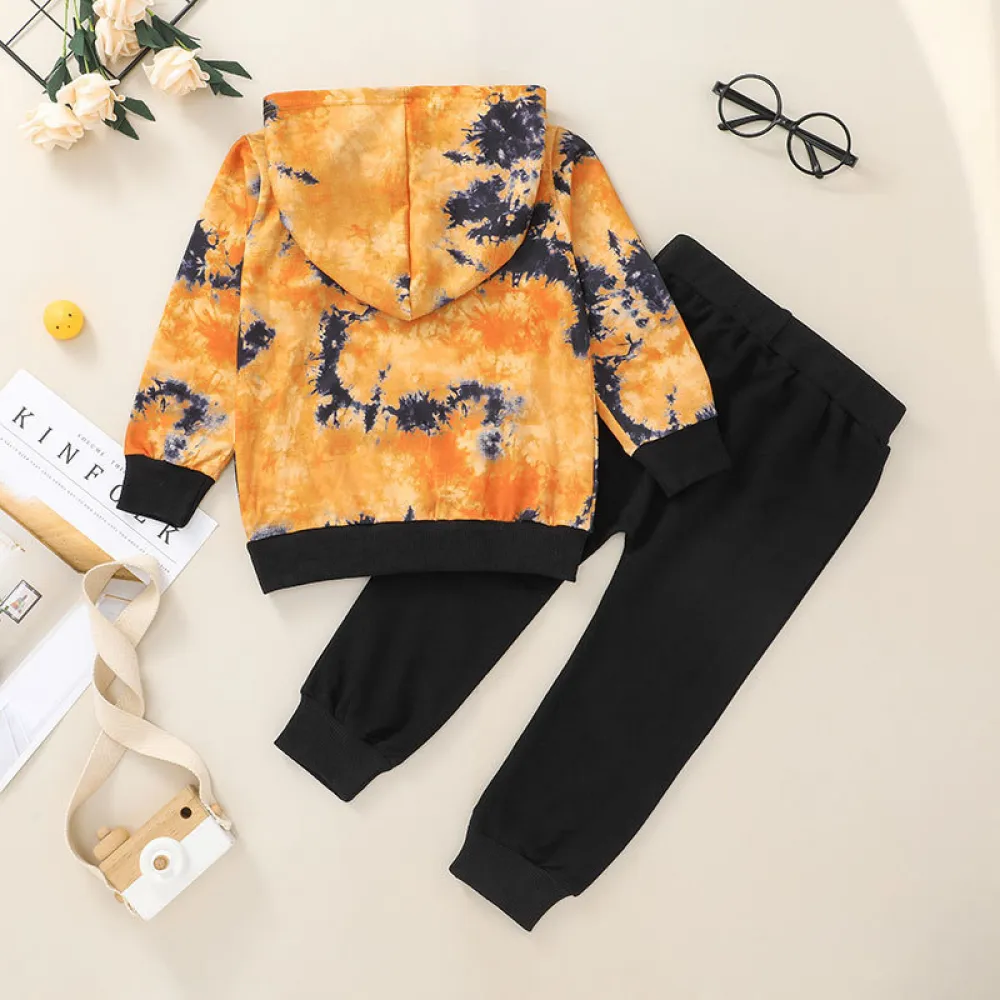 Boys Tie Dye Letter Printed Long Sleeve Trendy Suits 2 Pcs Sets