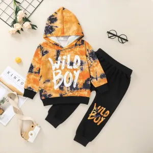 Boys Tie Dye Letter Printed Long Sleeve Trendy Suits 2 Pcs Sets
