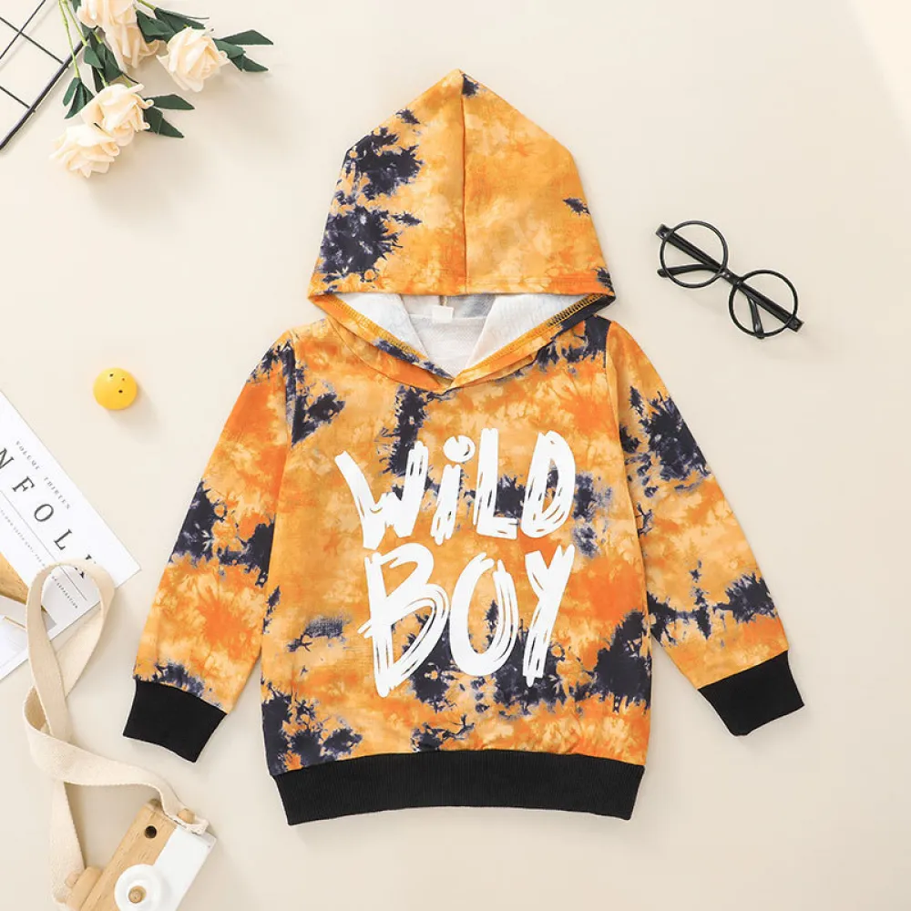 Boys Tie Dye Letter Printed Long Sleeve Trendy Suits 2 Pcs Sets