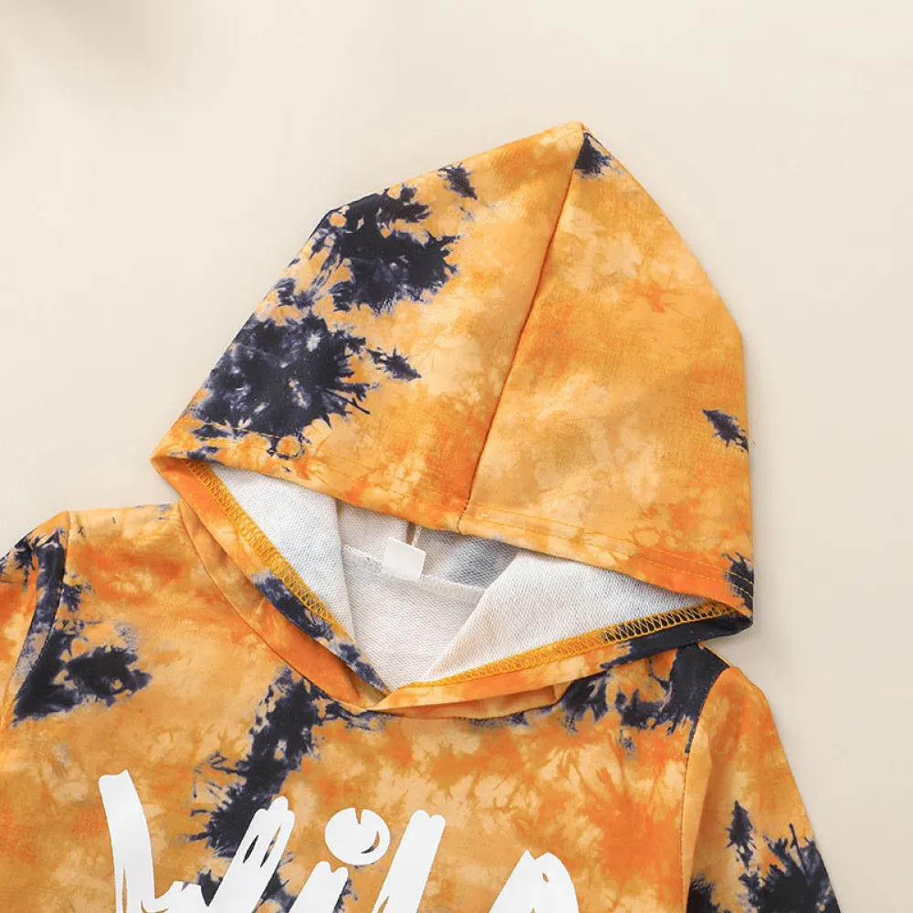 Boys Tie Dye Letter Printed Long Sleeve Trendy Suits 2 Pcs Sets