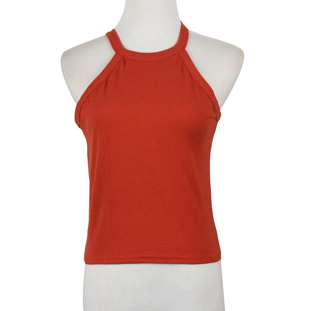 Brandy Melville Knitted Tank Bustier Fitness Short Crop Tops Halter Trendy Women