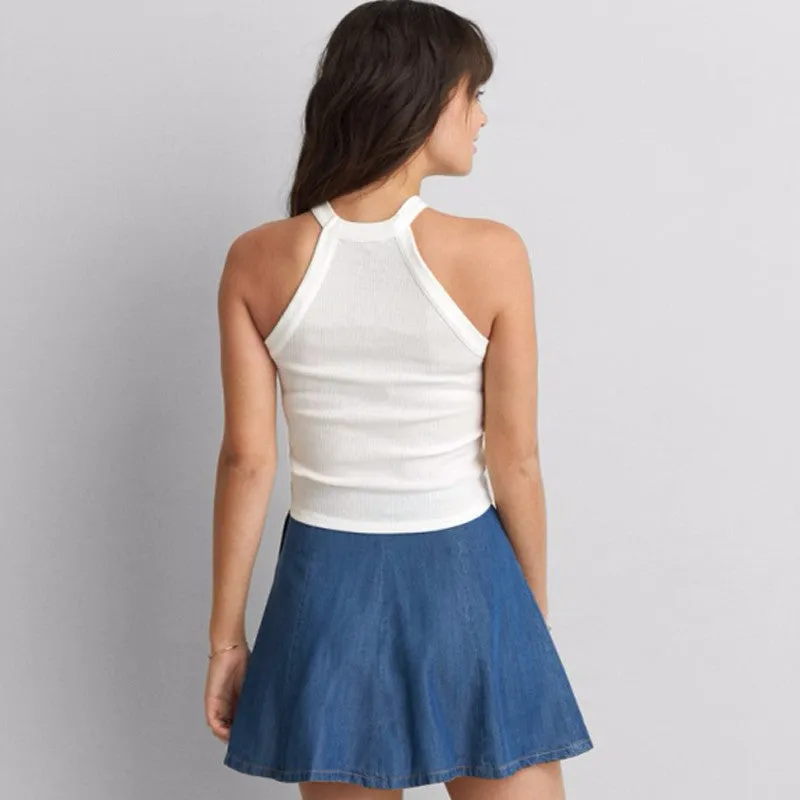 Brandy Melville Knitted Tank Bustier Fitness Short Crop Tops Halter Trendy Women