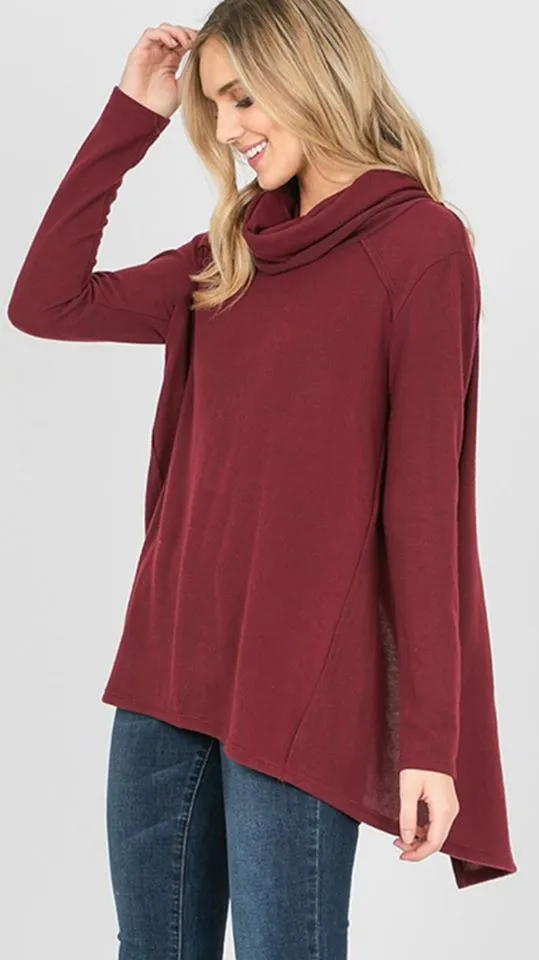 Burgundy Cowl Neck Cozy Sweater