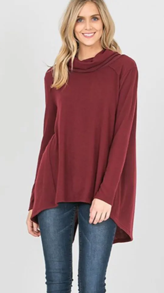 Burgundy Cowl Neck Cozy Sweater