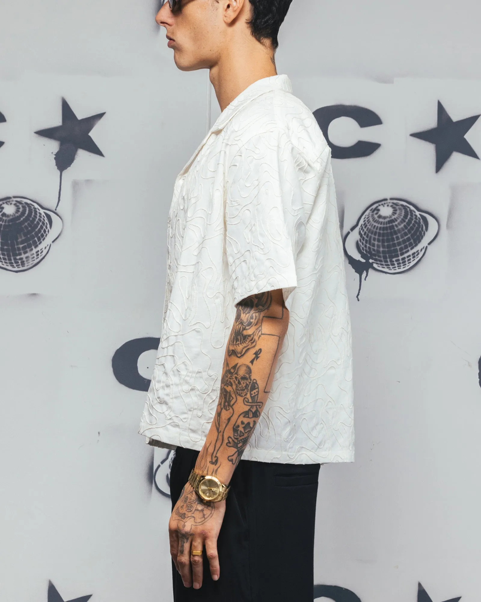 Carre Ripple Button Up Shirt Off White