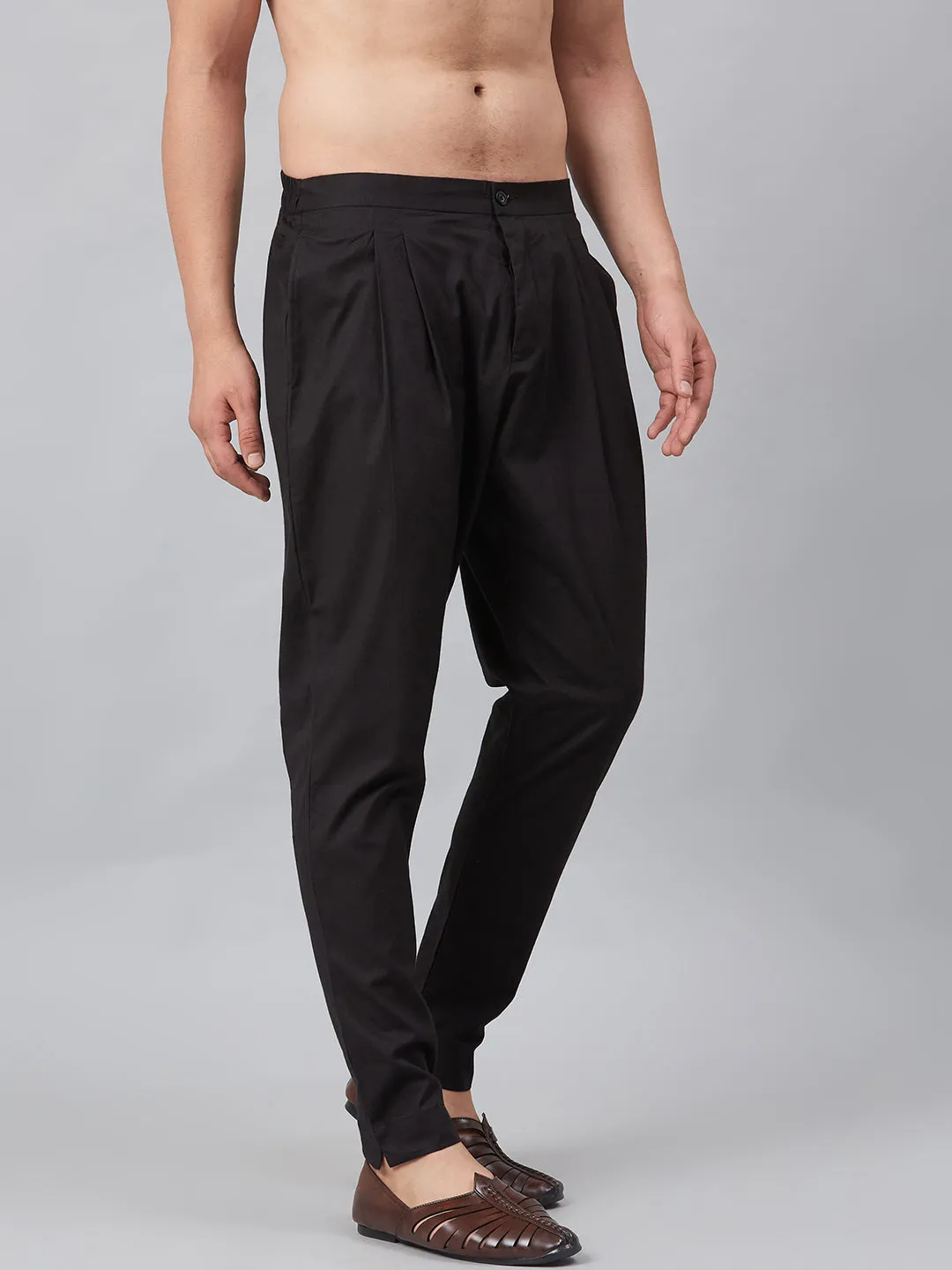 Combo Pack of 2: Black Solid Cotton Trouser Pants