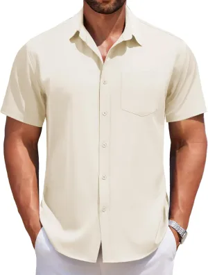 COOFANDY Men's Short Sleeve Button Down Shirts Casual Summer Untucked Wrinkle Free Dress Shirts with Pocket