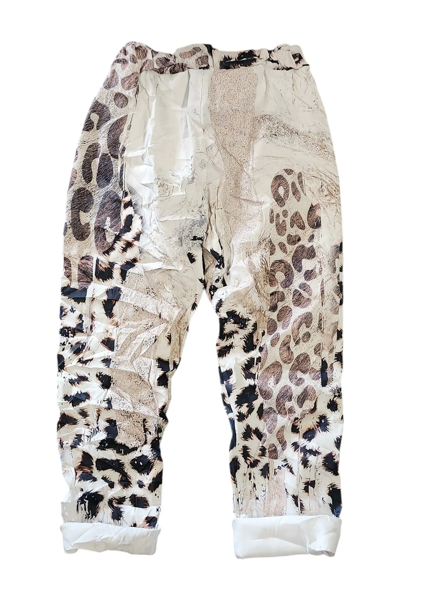 CRINKLE MIX LEOPARD GOLD FOIL DRAWSTRING PANT