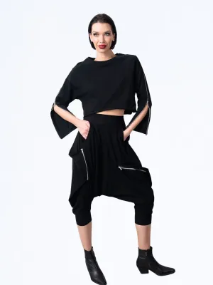 CROPPED ANGLE ZIPPER PANT BLACK