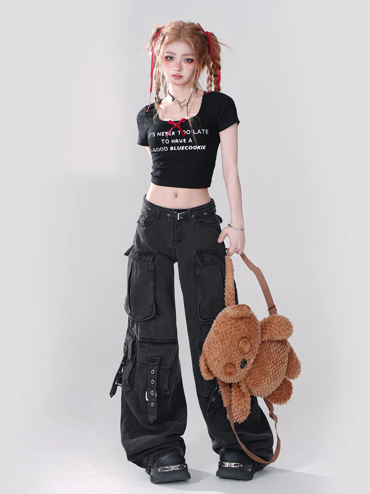 Denim Cargo Dark Pants Cool Black Knight