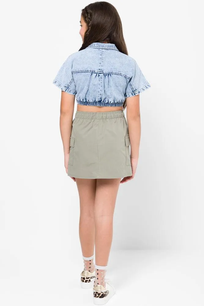 Denim Shirt With Tie Front Blue