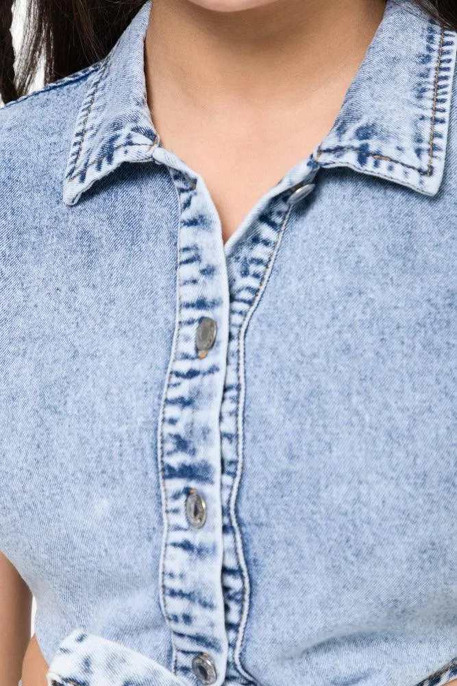 Denim Shirt With Tie Front Blue