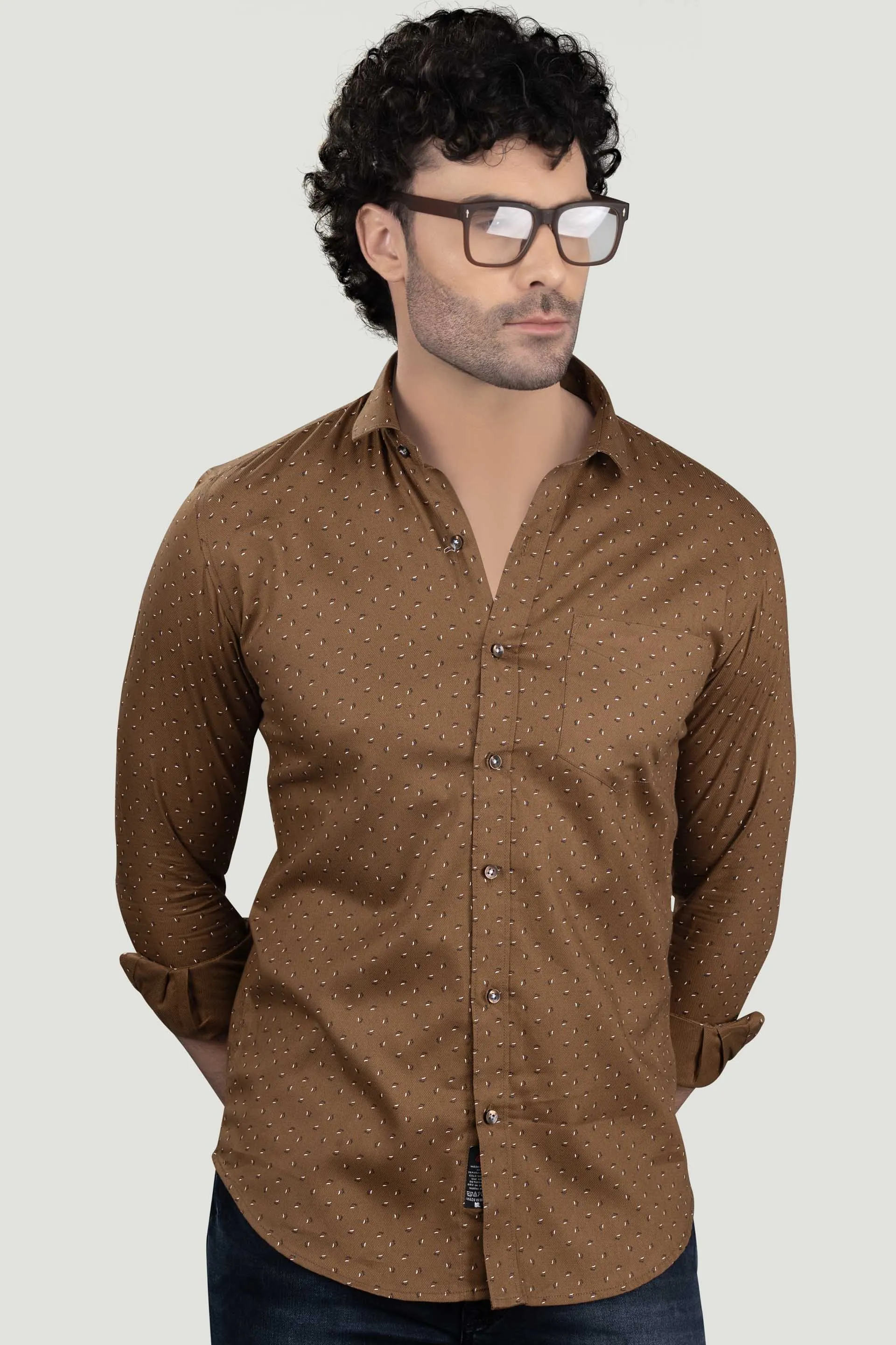 Dmitri Brown Cotton Printed Shirt